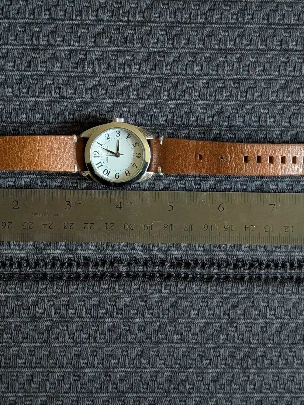 Anne Klein Brown Leather Strap Silver-Tone Dial Watch